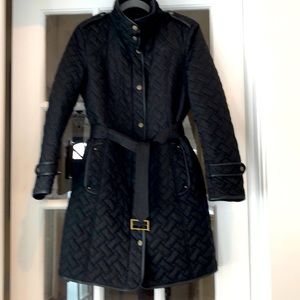 Cole Haan quilted trench coat /leather trim Sz M